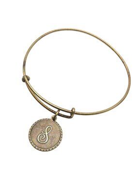 Alex and Ani Initial S Gold-Tone Expandable Bangle Bracelet With Charm